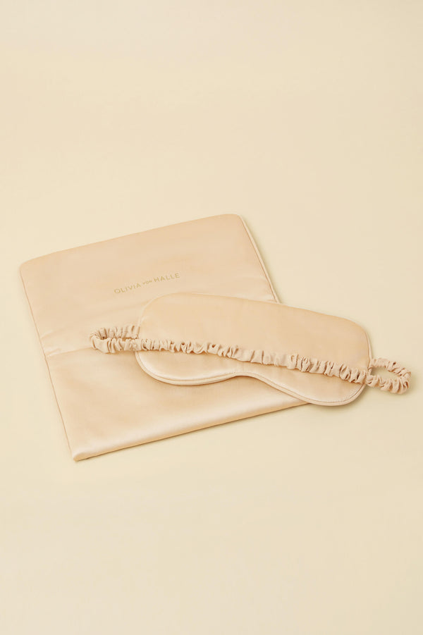 Olivia Von Halle Audrey Celestine Caramel Embellished Eye Mask In Sandwashed Silk