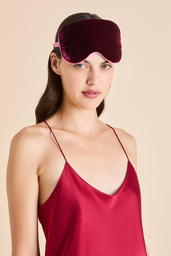 Olivia Von Halle Audrey Claret Red Eye Mask In Silk Velvet Claret