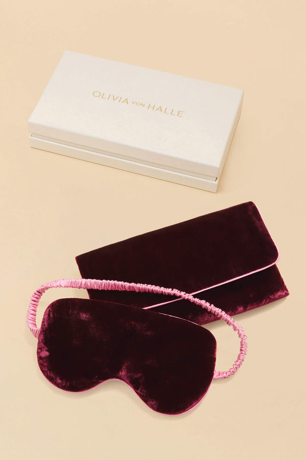 olivia von halle Audrey Claret Red Eye Mask in Silk Velvet Claret