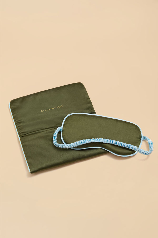 Olivia Von Halle Audrey Cosmos Green Leopard Eye Mask In Silk Satin Green