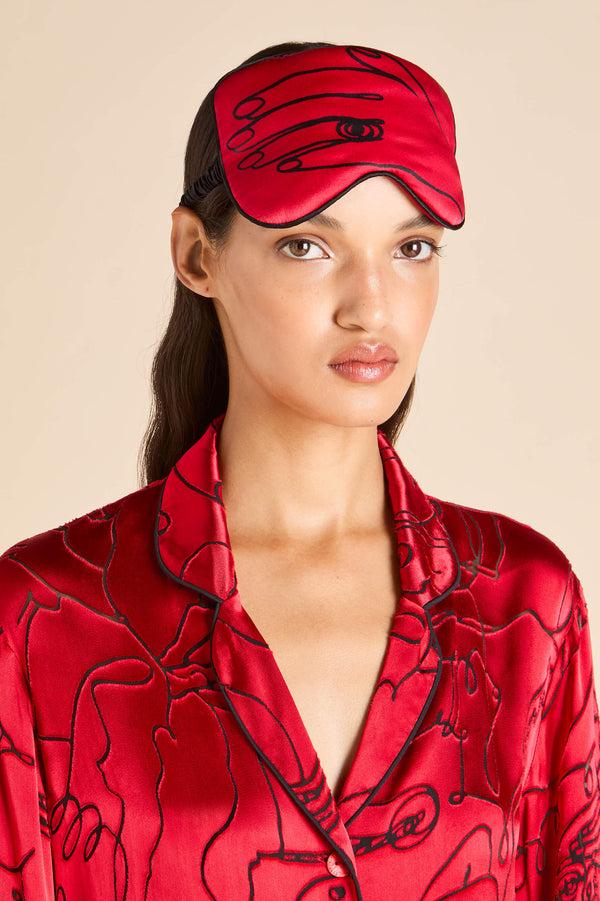 olivia von halle Audrey Costes Red Figures Eye Mask in Silk Satin Red olivia von halle Audrey Costes Red Figures Eye Mask in Silk Satin Red