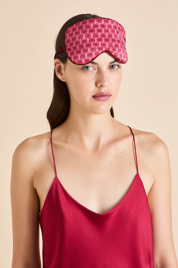 Olivia Von Halle Audrey Dita Pink Geometric Eye Mask In Silk Satin Pink