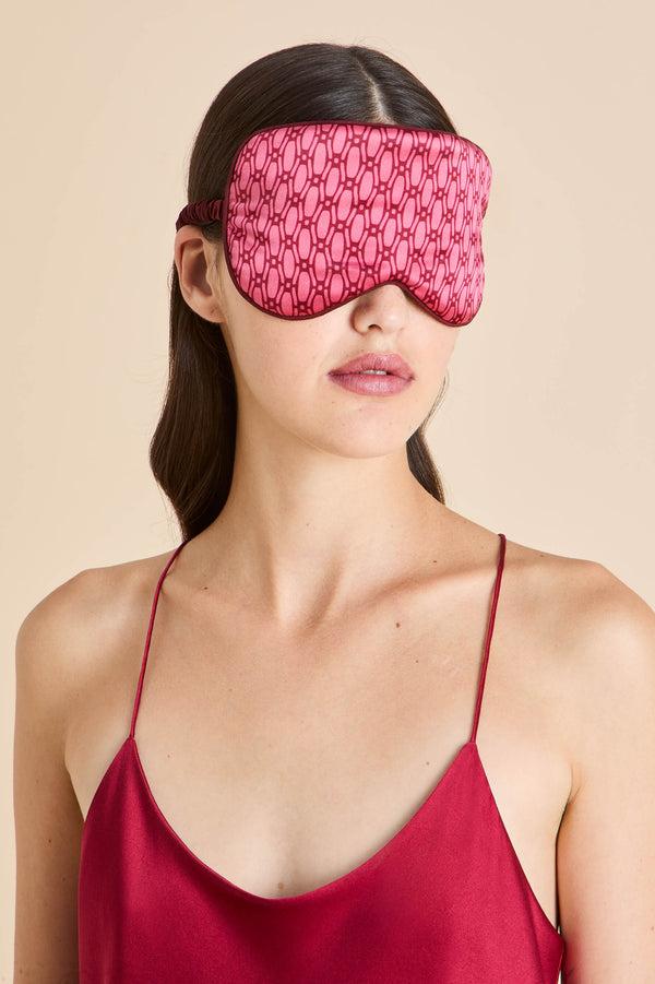 Olivia Von Halle Audrey Dita Pink Geometric Eye Mask In Silk Satin Pink
