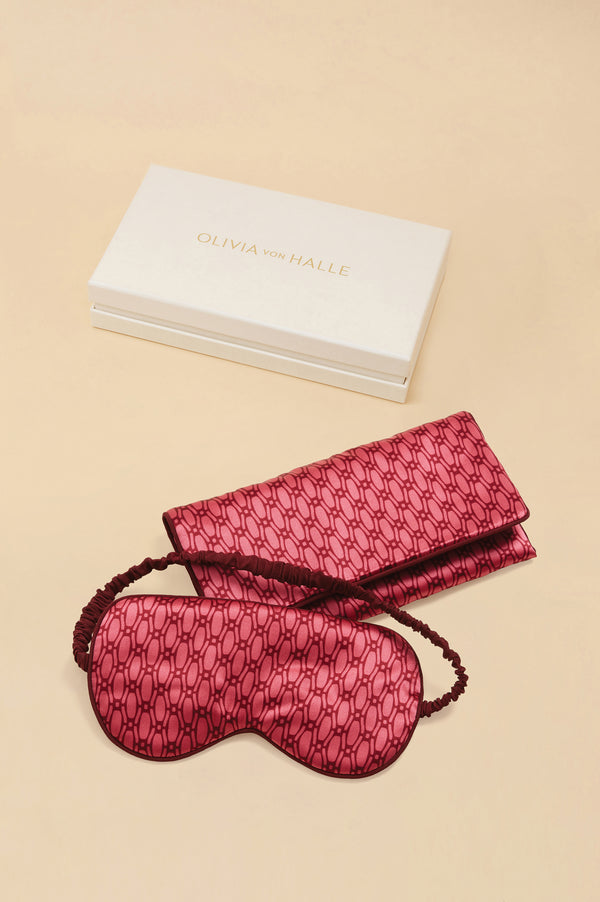 olivia von halle Audrey Dita Pink Geometric Eye Mask in Silk Satin Pink