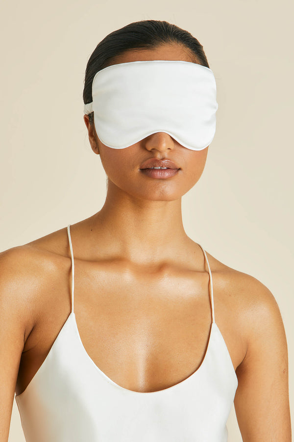 Olivia Von Halle Audrey Ivory Eye Mask In Silk Satin Ivory