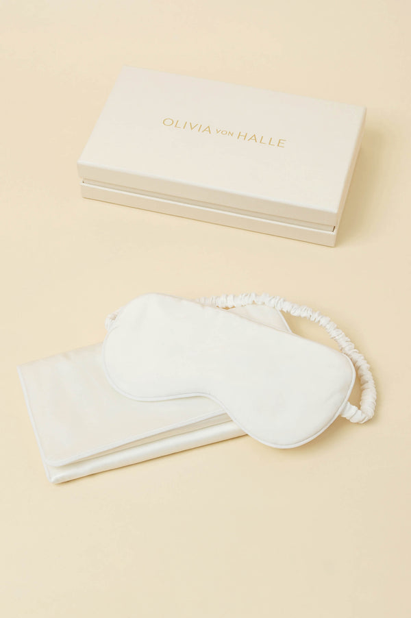 olivia von halle Audrey Ivory Eye Mask in Silk Satin Ivory