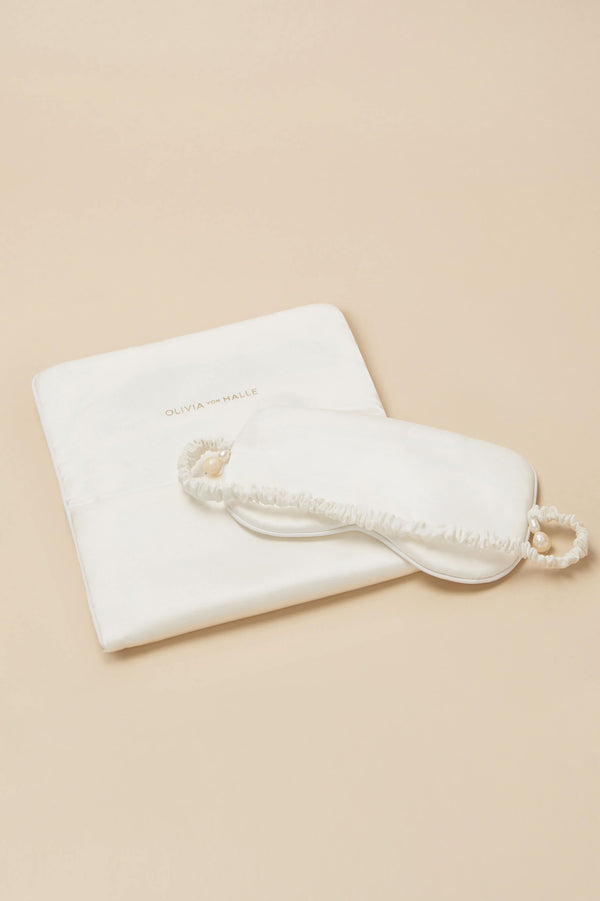 Olivia Von Halle Audrey Ivory Pearl Eye Mask In Silk Satin Ivory