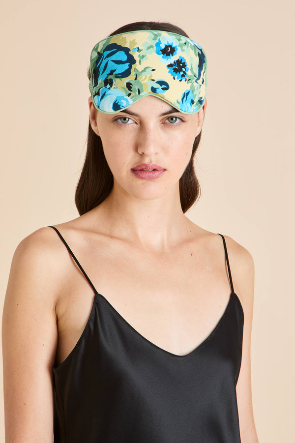 Olivia Von Halle Audrey Jardin Blue Floral Eye Mask In Silk Crêpe De Chine Blue
