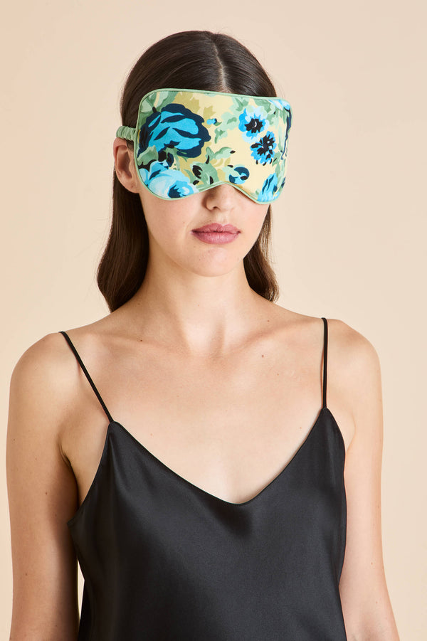 Olivia Von Halle Audrey Jardin Blue Floral Eye Mask In Silk Crêpe De Chine Blue