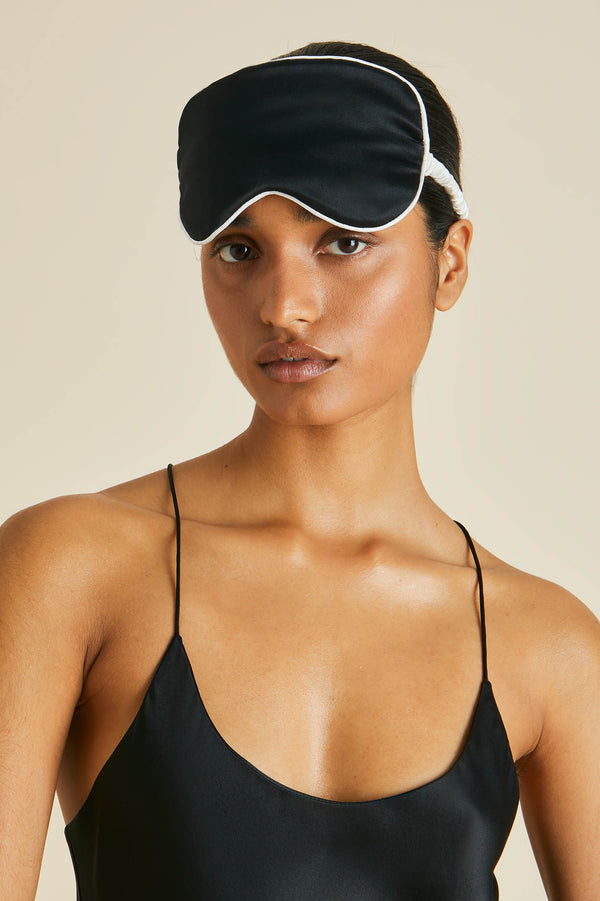 Olivia Von Halle Audrey Jet Black Eye Mask In Silk Satin Black