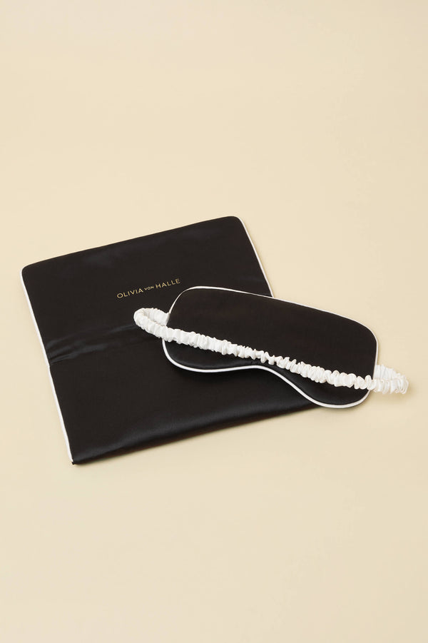 Olivia Von Halle Audrey Jet Black Eye Mask In Silk Satin Black