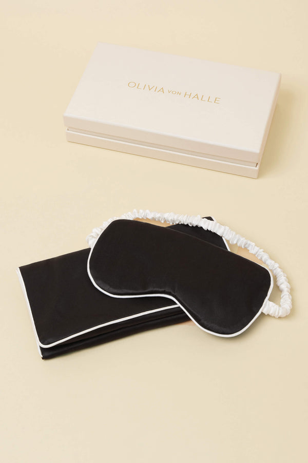 olivia von halle Audrey Jet Black Eye Mask in Silk Satin Black