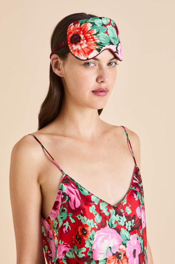 Olivia Von Halle Audrey Moulin Red Floral Eye Mask In Silk Satin Red