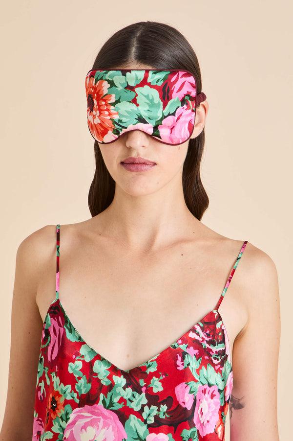 Olivia Von Halle Audrey Moulin Red Floral Eye Mask In Silk Satin Red