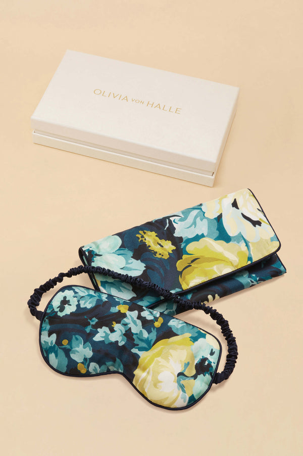 olivia von halle Audrey Nocturne Blue Floral Eye Mask in Silk Twill Blue olivia von halle Audrey Nocturne Blue Floral Eye Mask in Silk Twill Blue