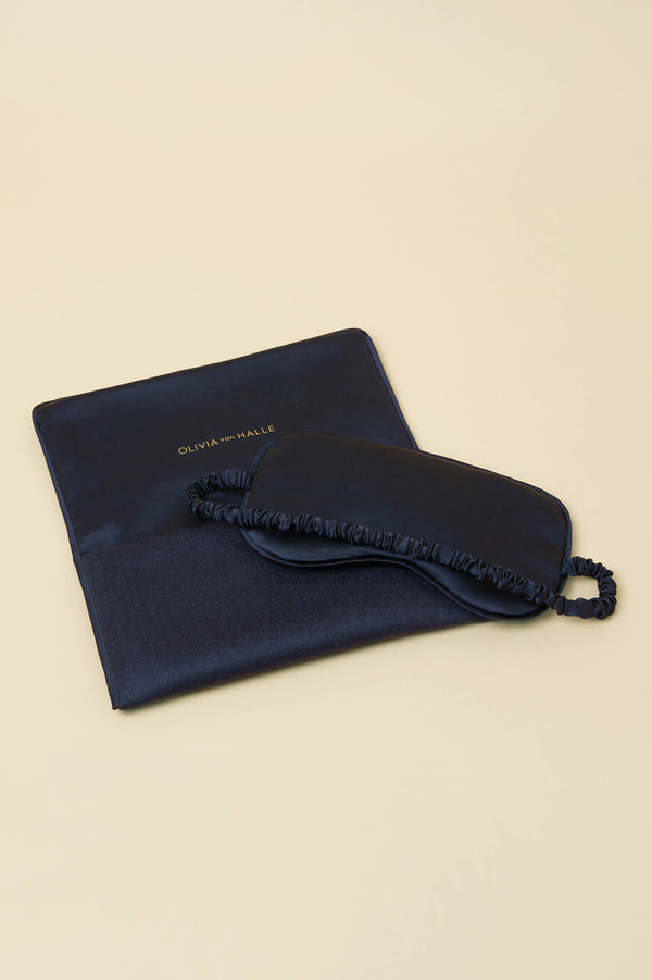 Olivia Von Halle Audrey Osaka Navy Eye Mask In Cashmere Navy