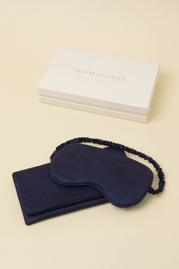 olivia von halle Audrey Osaka Navy Eye Mask in Cashmere Navy