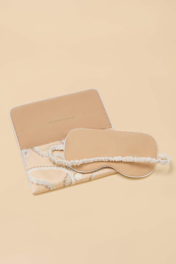 Olivia Von Halle Audrey Pearl Pink Jewel Eye Mask In Silk Satin Pink