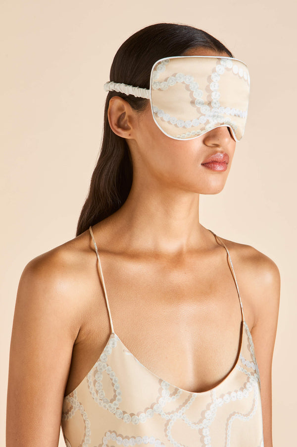 Olivia Von Halle Audrey Pearl Pink Jewel Eye Mask In Silk Satin Pink