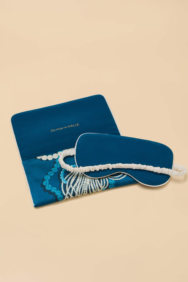 Olivia Von Halle Audrey Periwinkle Blue Jewel Eye Mask In Silk Satin Blue