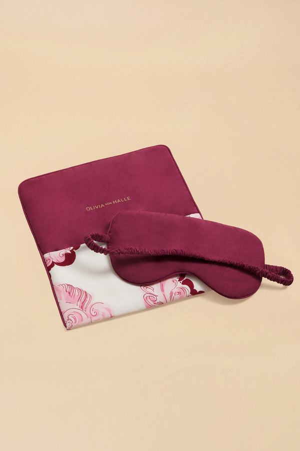 Olivia Von Halle Audrey Plume Pink Feather Eye Mask In Cotton-Silk Pink