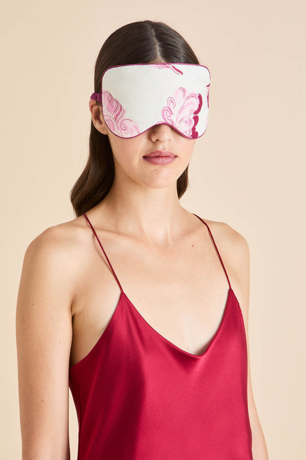 Olivia Von Halle Audrey Plume Pink Feather Eye Mask In Cotton-Silk Pink