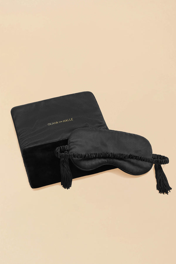Olivia Von Halle Audrey Valentina Black Fringe Eye Mask In Silk Velvet Black