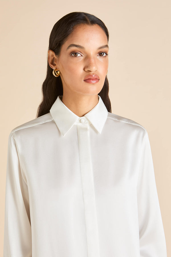 Olivia Von Halle Bacall Ivory Pajamas In Silk Satin Ivory