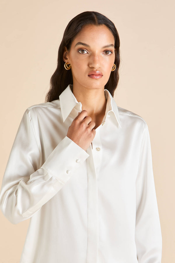 Olivia Von Halle Bacall Ivory Pajamas In Silk Satin Ivory