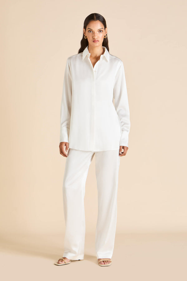Olivia Von Halle Bacall Ivory Pajamas In Silk Satin Ivory