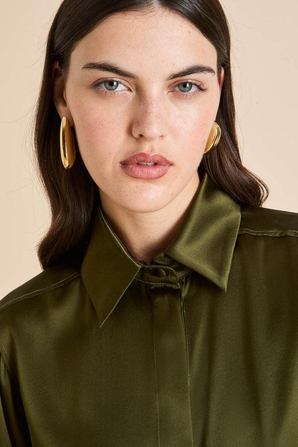 Olivia Von Halle Bacall Ivy Green Pajamas In Silk Satin Green