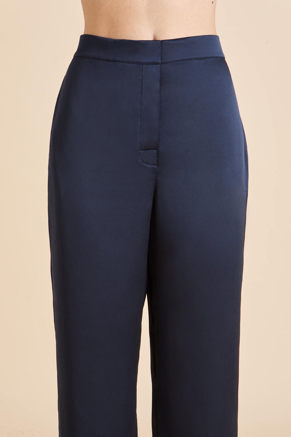 Olivia Von Halle Bacall Navy Pajamas In Silk Satin Navy