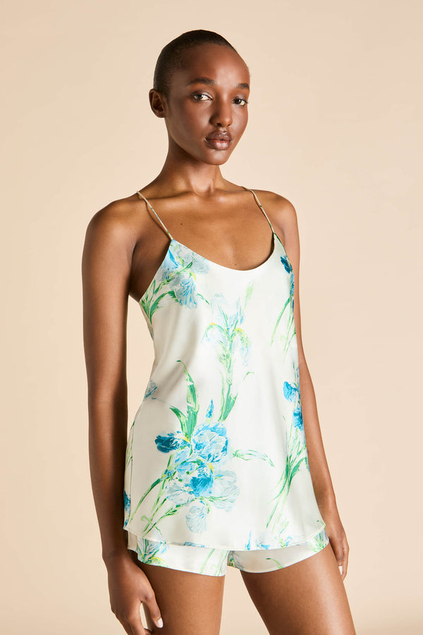 Olivia Von Halle Bella Asterias Ivory Floral Camisole Set In Silk Satin Ivory