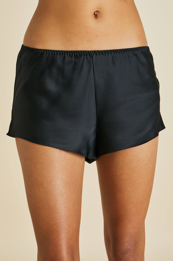 Olivia Von Halle Bella Jet Black Camisole Set In Silk Satin Black