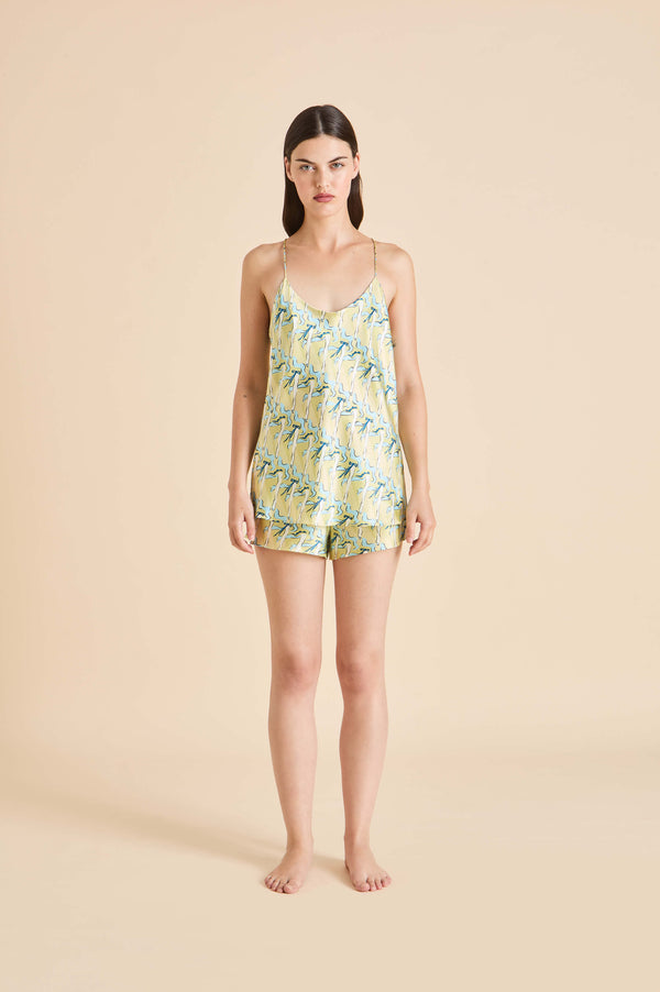 olivia von halle Bella Loulou Yellow Can-can Camisole Set in Silk Satin Yellow