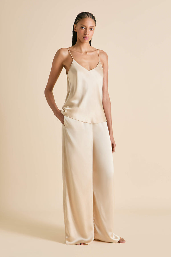 Olivia Von Halle Bliss Caramel Camisole Set In Silk Satin Caramel