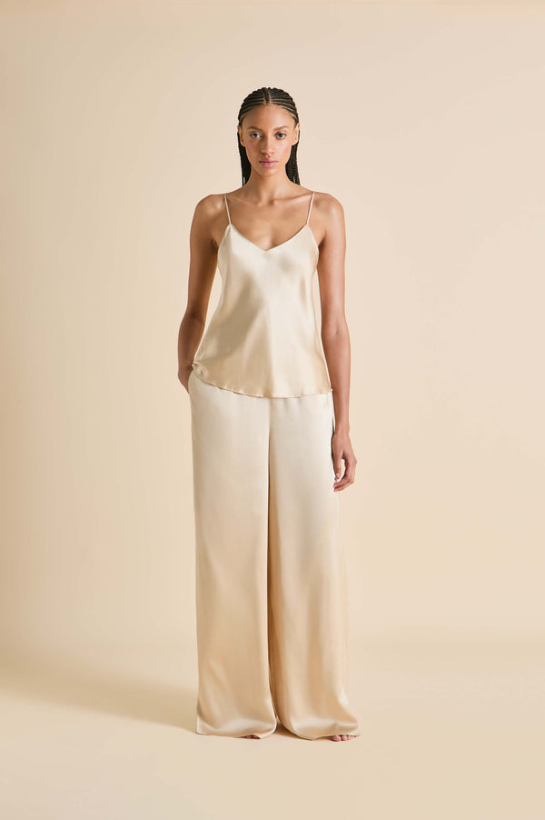 olivia von halle Bliss Caramel Camisole Set in Silk Satin Caramel