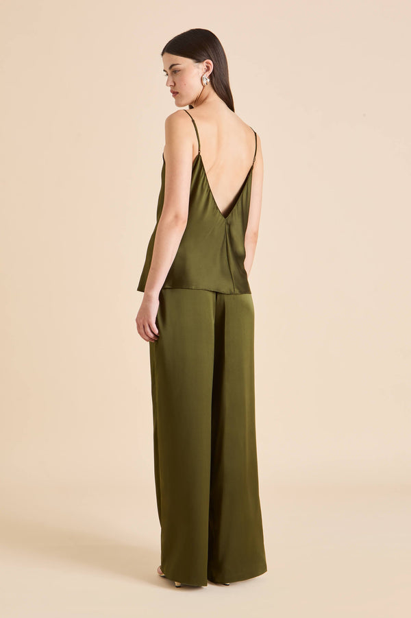 Olivia Von Halle Bliss Ivy Green Camisole Set In Silk Satin Green