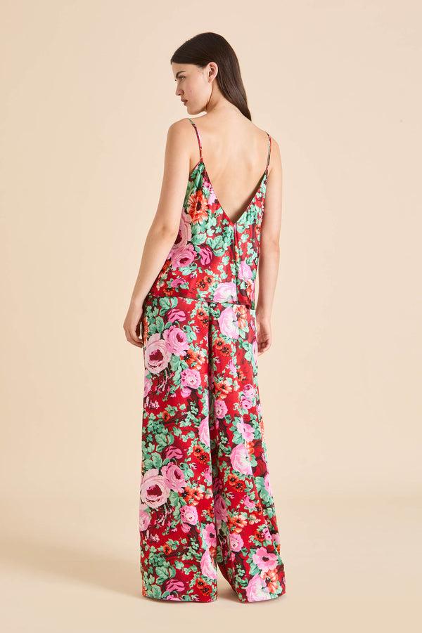 Olivia Von Halle Bliss Moulin Red Floral Camisole Set In Silk Satin Red