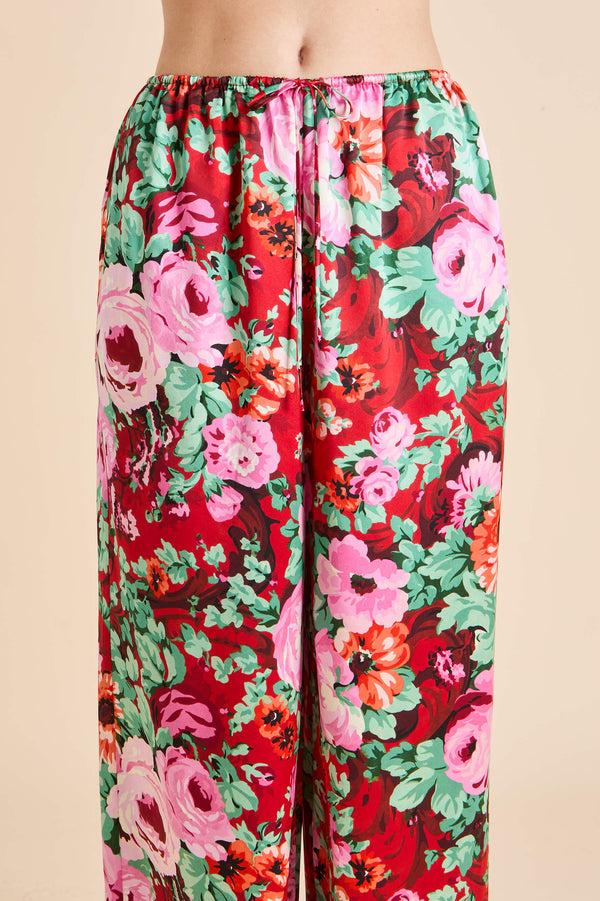 Olivia Von Halle Bliss Moulin Red Floral Camisole Set In Silk Satin Red