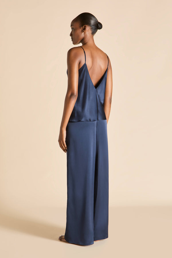 Olivia Von Halle Bliss Navy Camisole Set In Silk Satin Navy