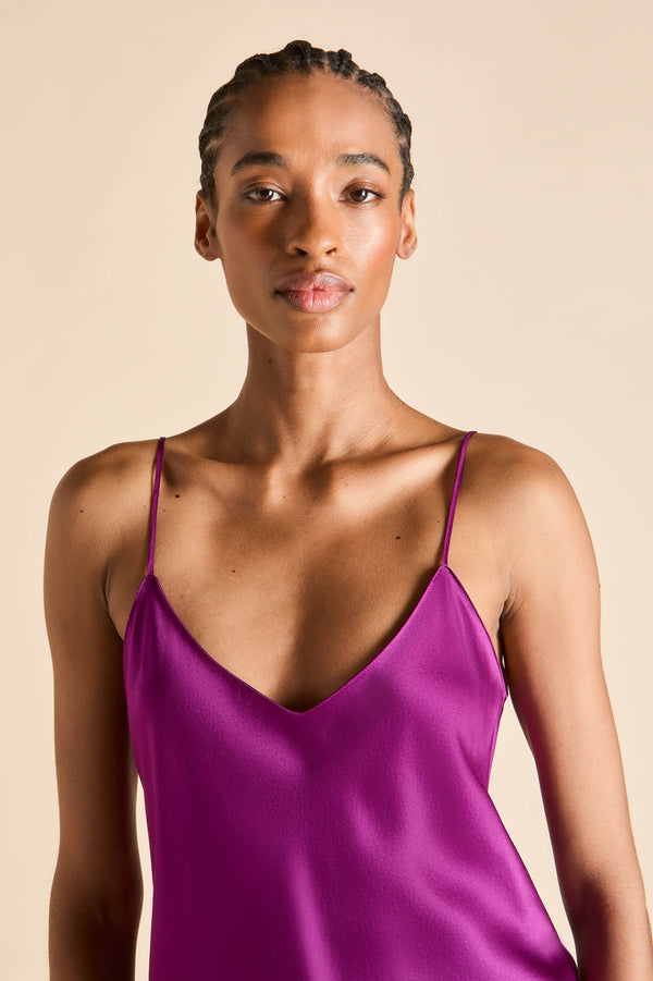 Olivia Von Halle Bliss Plum Camisole Set In Silk Satin Plum