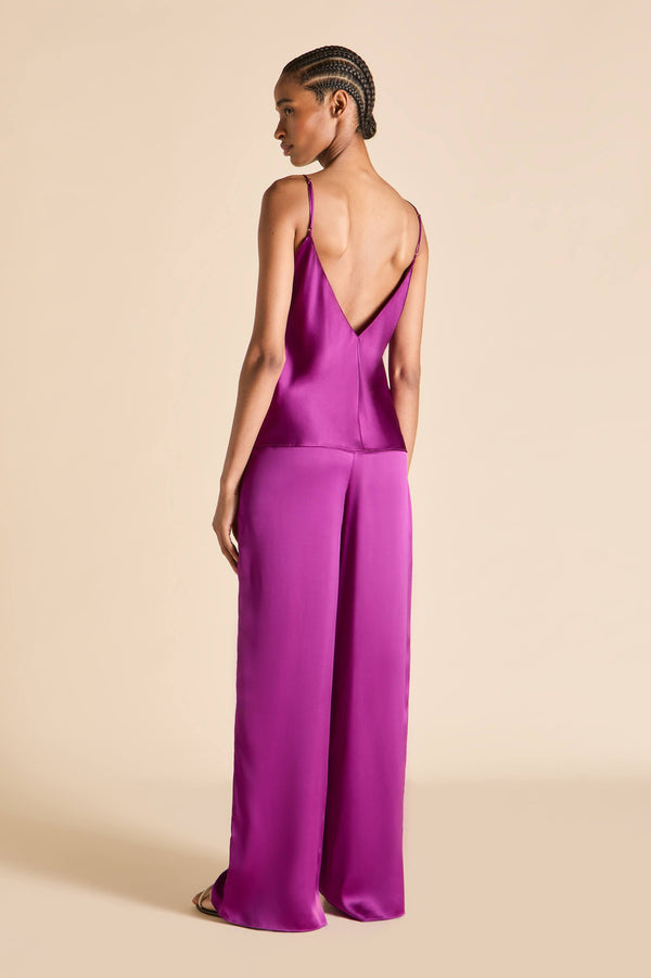 Olivia Von Halle Bliss Plum Camisole Set In Silk Satin Plum