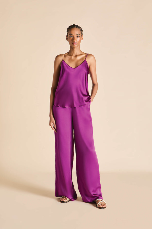 olivia von halle Bliss Plum Camisole Set in Silk Satin Plum