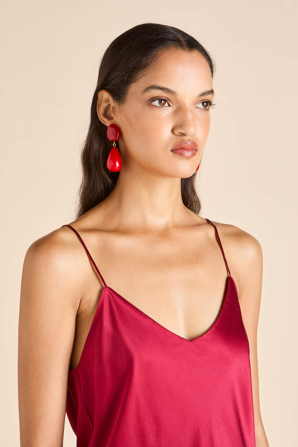 Olivia Von Halle Bliss Russet Red Camisole Set In Silk Satin Red