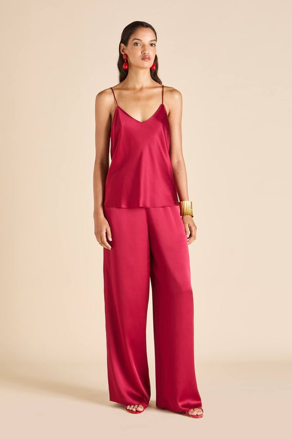 Olivia Von Halle Bliss Russet Red Camisole Set In Silk Satin Red