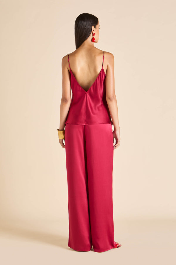 Olivia Von Halle Bliss Russet Red Camisole Set In Silk Satin Red