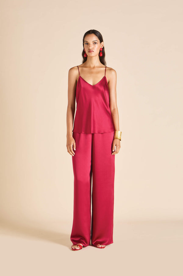 olivia von halle Bliss Russet Red Camisole Set in Silk Satin Red