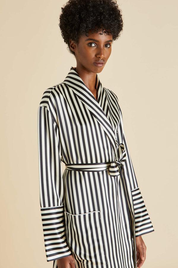 Olivia Von Halle Capability Nika Robe In Silk Satin Black