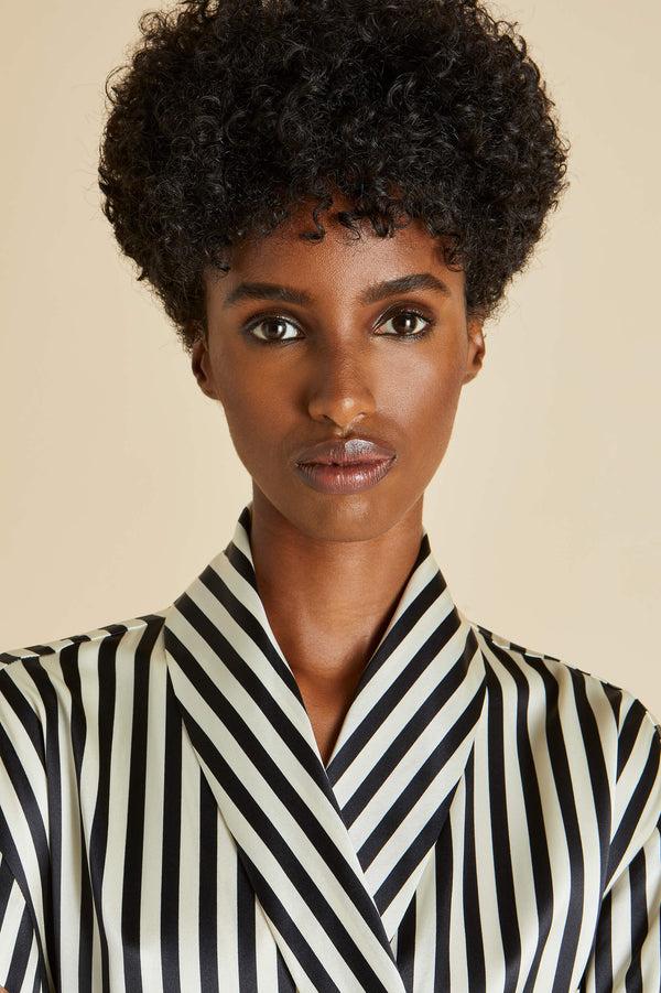 Olivia Von Halle Capability Nika Robe In Silk Satin Black